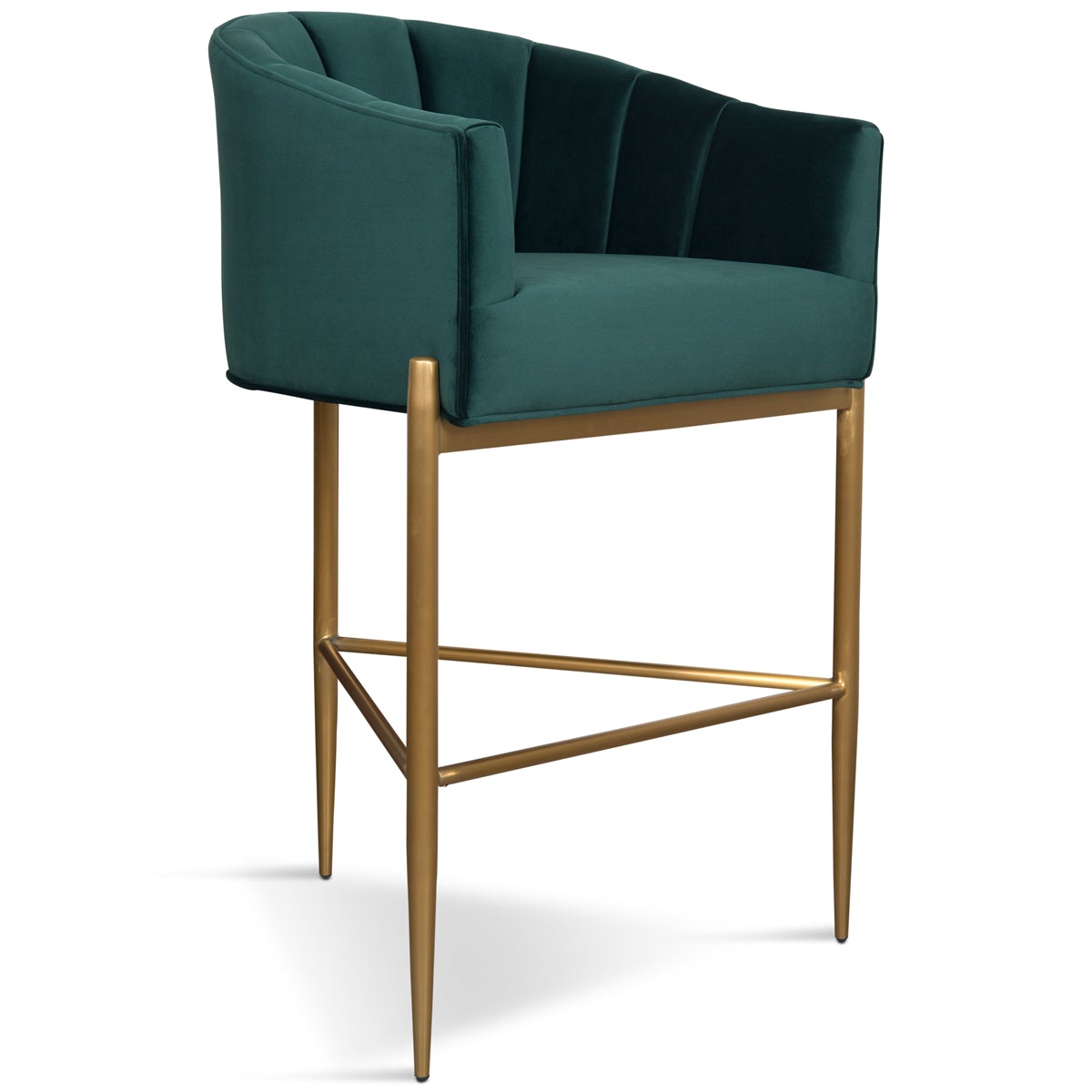 Art Deco Bar and Counter Stool in Velvet with Channel Tufting