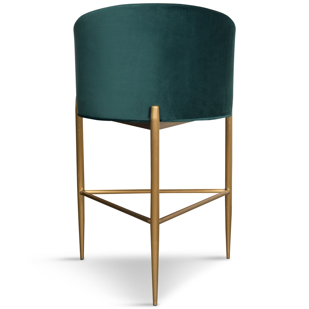 Art Deco Bar and Counter Stool in Velvet with Channel Tufting