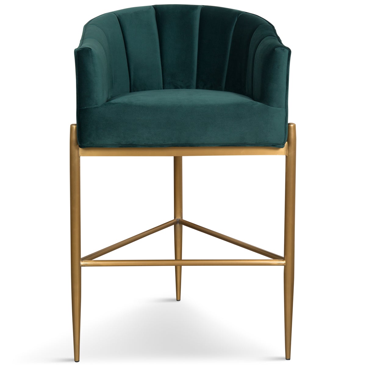 Art Deco Bar and Counter Stool in Velvet with Channel Tufting