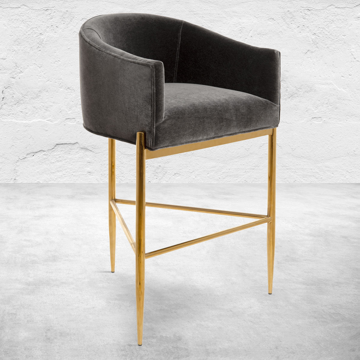 Art Deco Bar and Counter Stool in Mohair